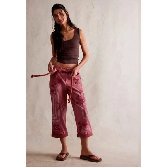 Free People Electric Sands Embroidered Pants 4 NEW